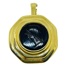 Load image into Gallery viewer, Vintage gold tone Roman glass onyx intaglio designer enhancer pendant
