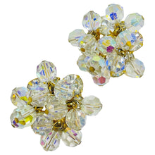 Load image into Gallery viewer, Vintage gold tone ab crystal beaded designer clip on earrings
