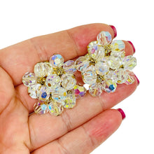 Load image into Gallery viewer, Vintage gold tone ab crystal beaded designer clip on earrings
