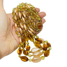 Load image into Gallery viewer, Vintage gold tone amber glass beaded multi strand 1960's designer necklace
