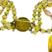 Load image into Gallery viewer, Vintage gold tone amber glass beaded multi strand 1960's designer necklace
