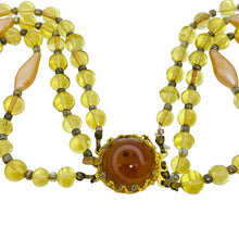 Load image into Gallery viewer, Vintage gold tone amber glass beaded multi strand 1960's designer necklace

