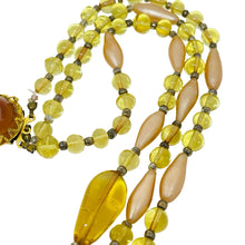 Load image into Gallery viewer, Vintage gold tone amber glass beaded multi strand 1960's designer necklace
