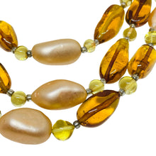 Load image into Gallery viewer, Vintage gold tone amber glass beaded multi strand 1960's designer necklace
