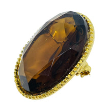 Load image into Gallery viewer, Vintage gold tone amber glass stone designer brooch
