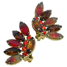 Load image into Gallery viewer, Vintage gold tone amber red glass clip on earrings
