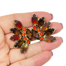 Load image into Gallery viewer, Vintage gold tone amber red glass clip on earrings
