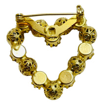 Load image into Gallery viewer, Vintage gold tone amber rhinestone heart designer brooch
