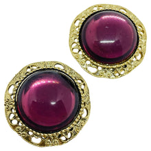 Load image into Gallery viewer, Vintage gold tone amethyst glass designer clip on earrings
