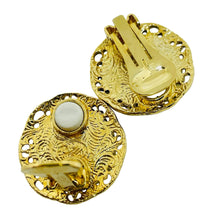 Load image into Gallery viewer, Vintage gold tone amethyst glass designer clip on earrings
