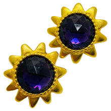 Load image into Gallery viewer, Vintage gold tone amethyst glass designer clip on earrings
