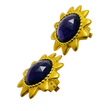 Load image into Gallery viewer, Vintage gold tone amethyst glass designer clip on earrings
