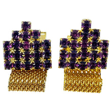 Load image into Gallery viewer, Vintage gold tone amethyst glass massive designer cufflinks
