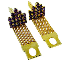 Load image into Gallery viewer, Vintage gold tone amethyst glass massive designer cufflinks
