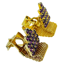 Load image into Gallery viewer, Vintage gold tone amethyst glass massive designer cufflinks
