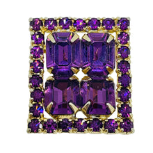 Load image into Gallery viewer, Vintage gold tone amethyst glass stones designer brooch
