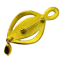 Load image into Gallery viewer, Vintage gold tone amethyst purple poured glass designer brooch
