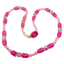 Load image into Gallery viewer, Vintage gold tone art glass flower crystal beaded designer necklace
