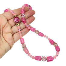 Load image into Gallery viewer, Vintage gold tone art glass flower crystal beaded designer necklace
