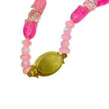 Load image into Gallery viewer, Vintage gold tone art glass flower crystal beaded designer necklace
