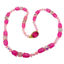 Load image into Gallery viewer, Vintage gold tone art glass flower crystal beaded designer necklace
