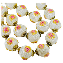 Load image into Gallery viewer, Vintage gold tone art glass pink gold painted roses designer beaded necklace
