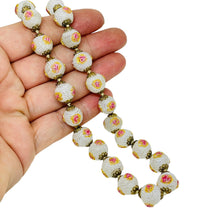 Load image into Gallery viewer, Vintage gold tone art glass pink gold painted roses designer beaded necklace
