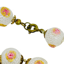 Load image into Gallery viewer, Vintage gold tone art glass pink gold painted roses designer beaded necklace

