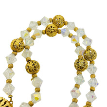 Load image into Gallery viewer, Vintage gold tone aurora crystal beaded clip on earrings necklace set
