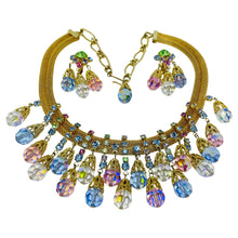 Load image into Gallery viewer, Vintage gold tone aurora crystals massive waterfall necklace earrings set
