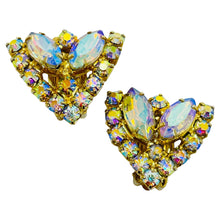 Load image into Gallery viewer, Vintage gold tone aurora glass designer clip on earrings
