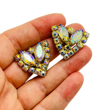 Load image into Gallery viewer, Vintage gold tone aurora glass designer clip on earrings
