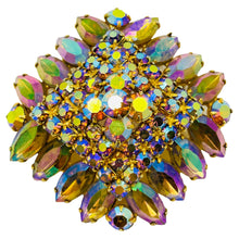 Load image into Gallery viewer, Vintage gold tone aurora rhinestone massive designer brooch
