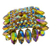 Load image into Gallery viewer, Vintage gold tone aurora rhinestone massive designer brooch
