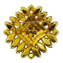 Load image into Gallery viewer, Vintage gold tone aurora rhinestone massive designer brooch
