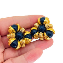 Load image into Gallery viewer, Vintage gold tone black beaded designer clip on earrings
