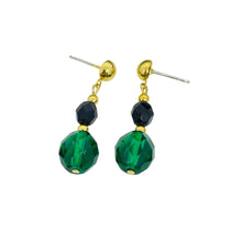 Load image into Gallery viewer, Vintage gold tone black emerald green crystals tassel designer necklace earrings
