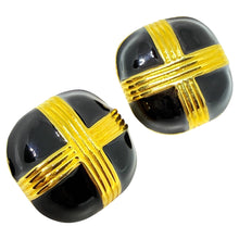 Load image into Gallery viewer, Vintage gold tone black enamel designer 80's clip on earrings
