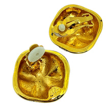Load image into Gallery viewer, Vintage gold tone black enamel designer 80's clip on earrings
