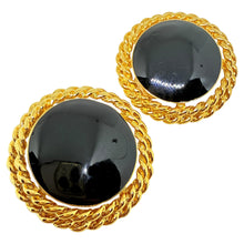 Load image into Gallery viewer, Vintage gold tone black enamel designer 80's clip on earrings
