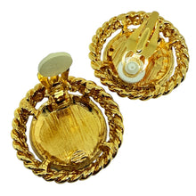 Load image into Gallery viewer, Vintage gold tone black enamel designer 80's clip on earrings
