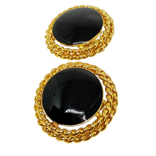 Load image into Gallery viewer, Vintage gold tone black enamel designer 80's clip on earrings
