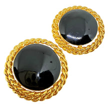 Load image into Gallery viewer, Vintage gold tone black enamel designer 80's clip on earrings
