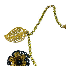 Load image into Gallery viewer, Vintage gold tone black enamel flowers designer chain necklace
