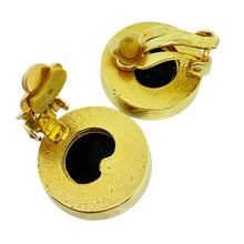 Load image into Gallery viewer, Vintage gold tone black glass Etruscan intaglio designer clip earrings
