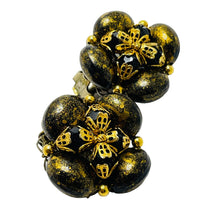 Load image into Gallery viewer, Vintage gold tone black glass beaded cluster clip on earrings
