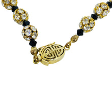 Load image into Gallery viewer, Vintage gold tone black glass beads rhinestones cluster unique necklace
