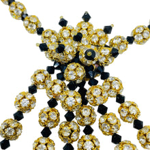 Load image into Gallery viewer, Vintage gold tone black glass beads rhinestones cluster unique necklace
