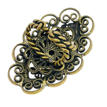 Load image into Gallery viewer, Vintage gold tone black glass cameo rhinestone adjustable ring Western Germany
