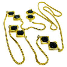 Load image into Gallery viewer, Vintage gold tone black glass long designer chain necklace
